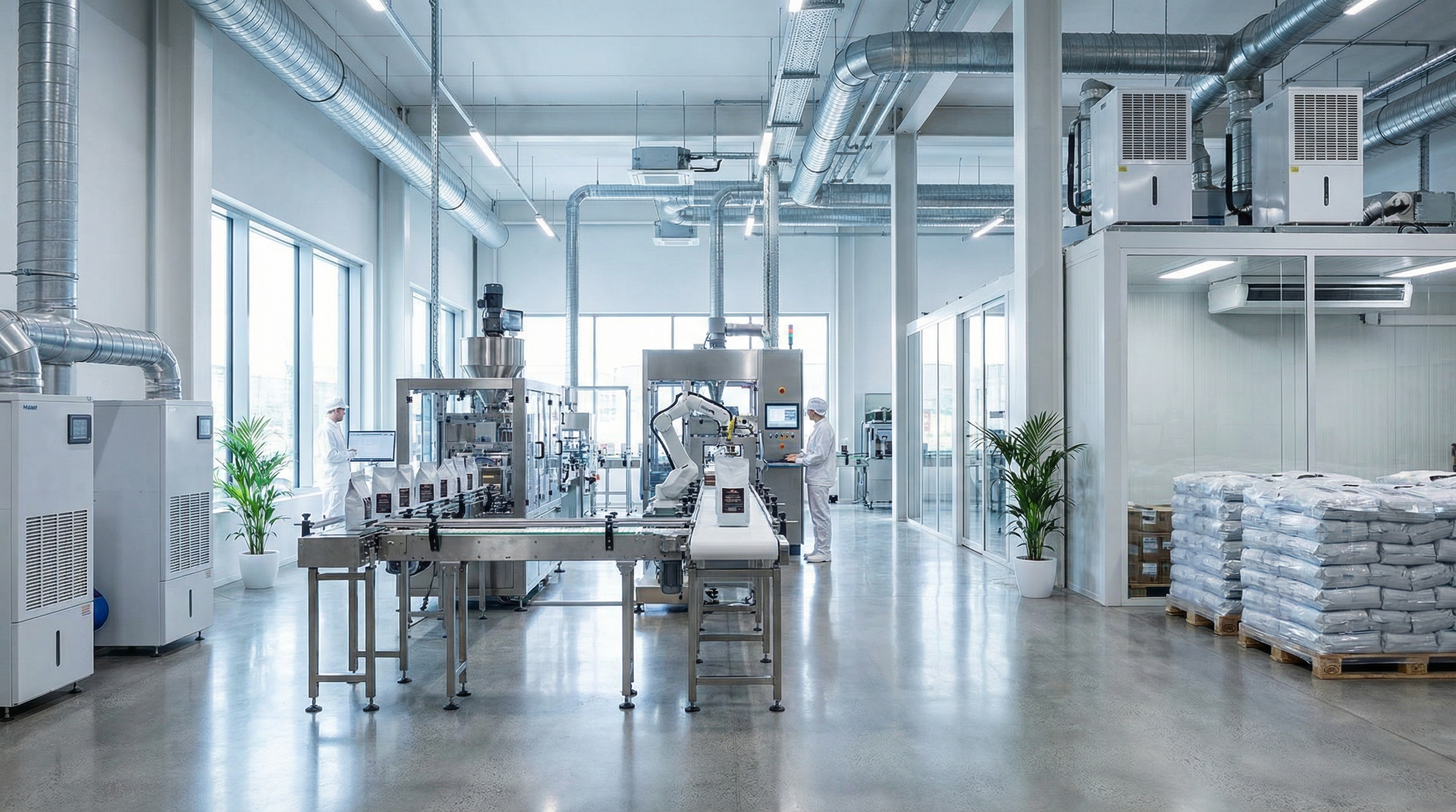 Modern Climate-Controlled Coffee Packaging Factory Interior