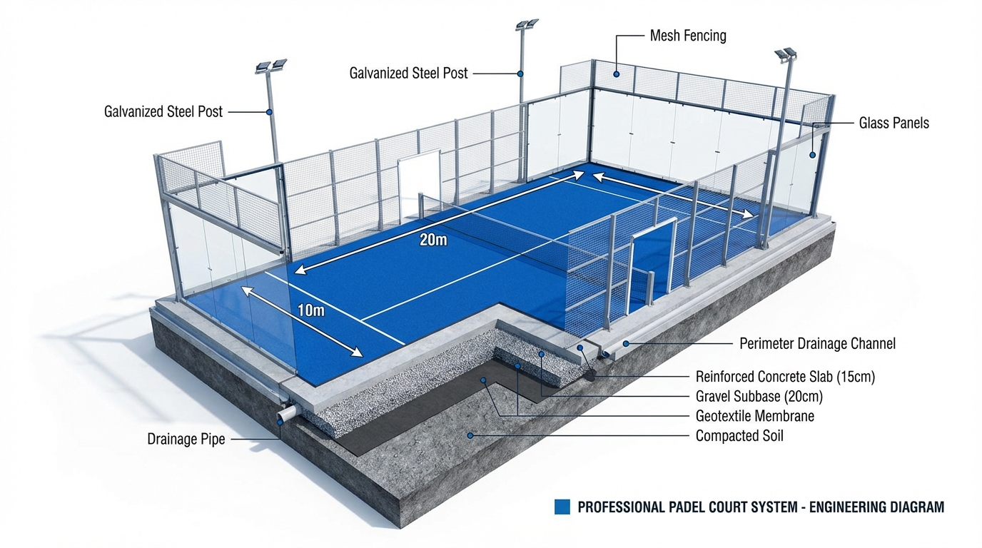 padel court technical infographic