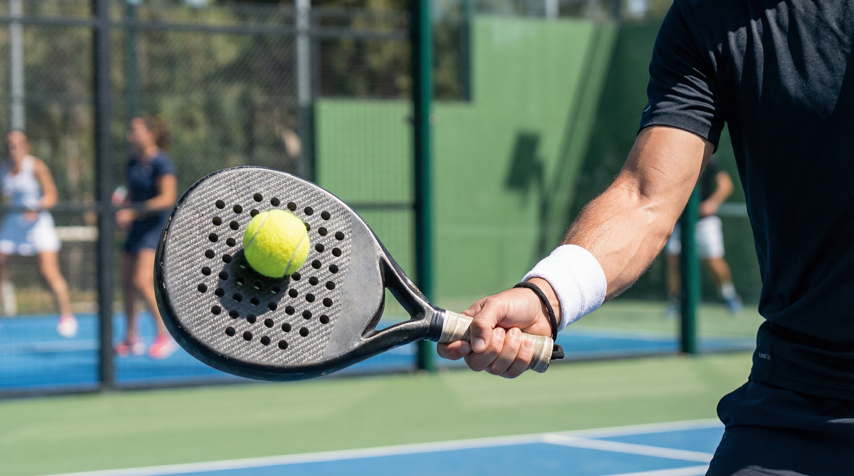 padel player volley closeup
