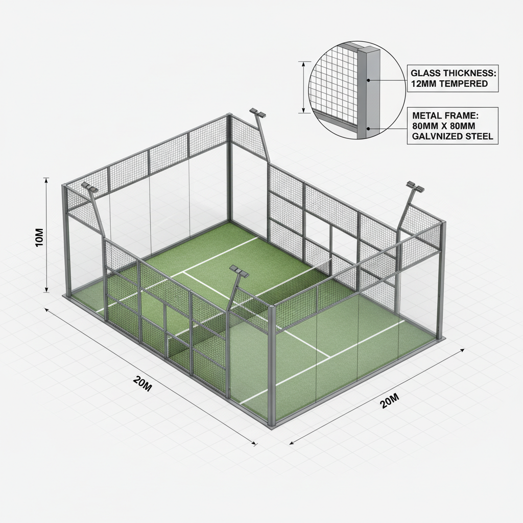 padel court dimensions technical diagram
