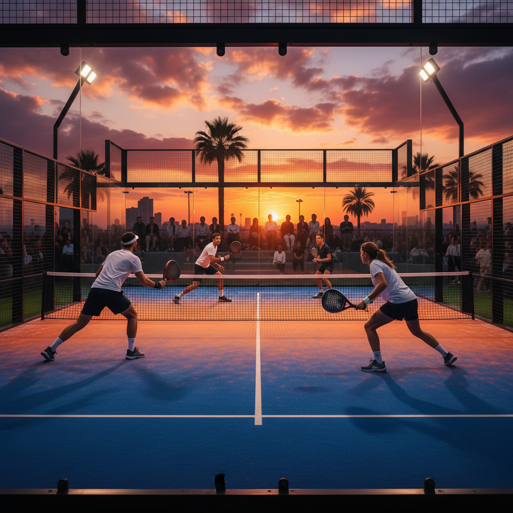 athletic padel match sunset