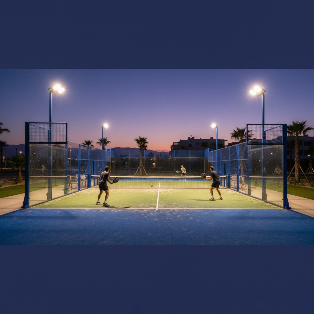 padel court dusk photorealistic