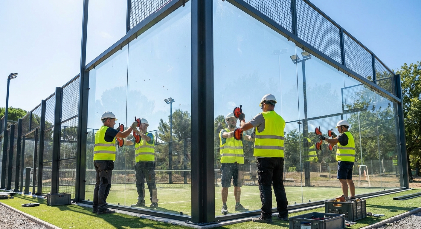 padel court glass installation