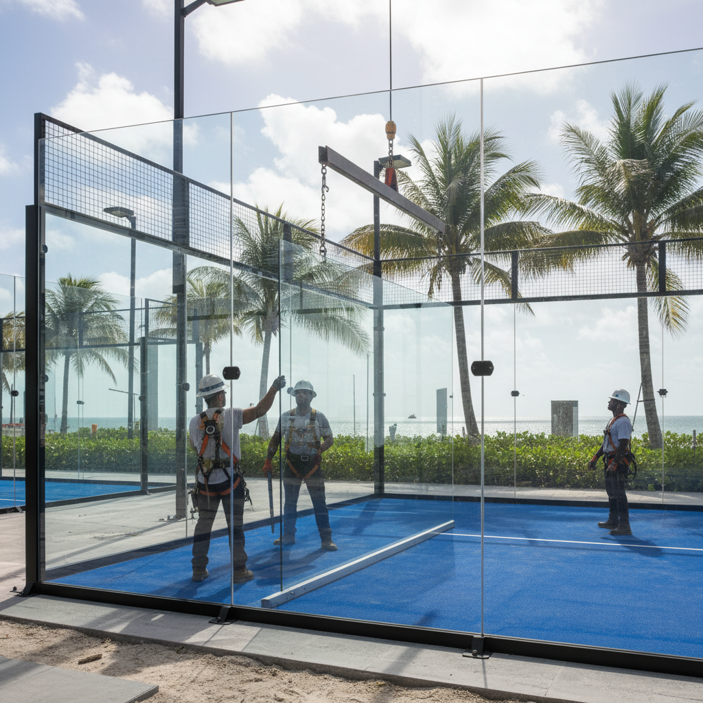 padel court glass installation