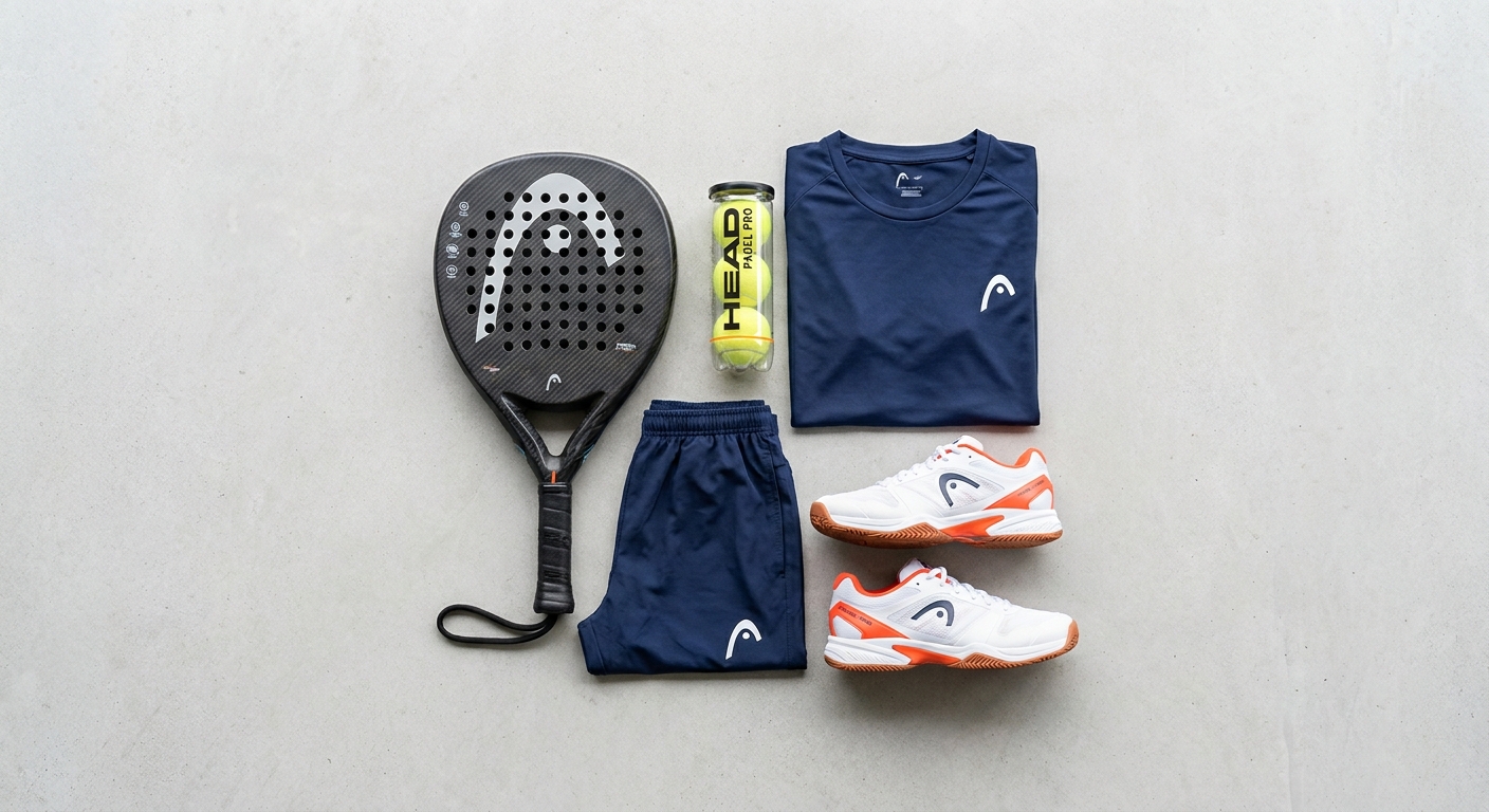 Professional padel equipment flat lay