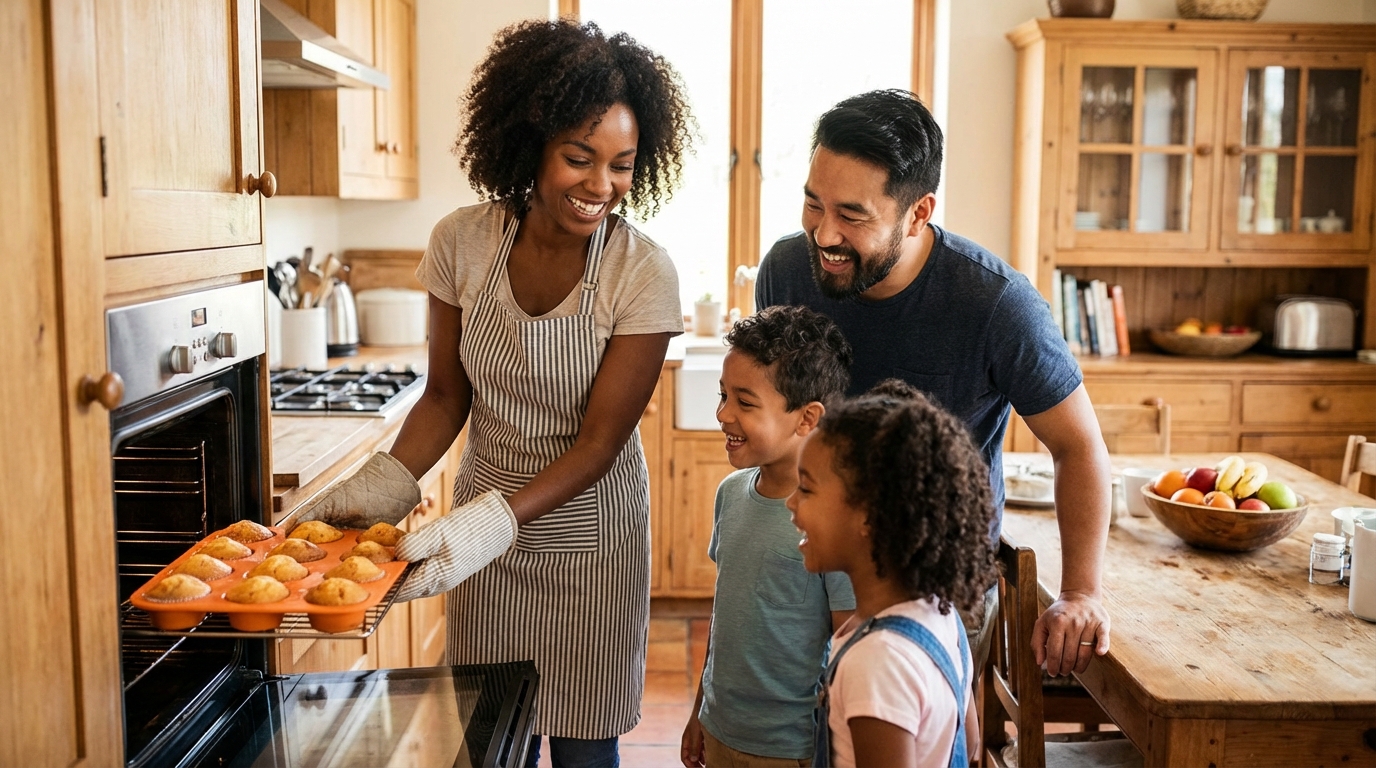 family baking kitchen lifestyle