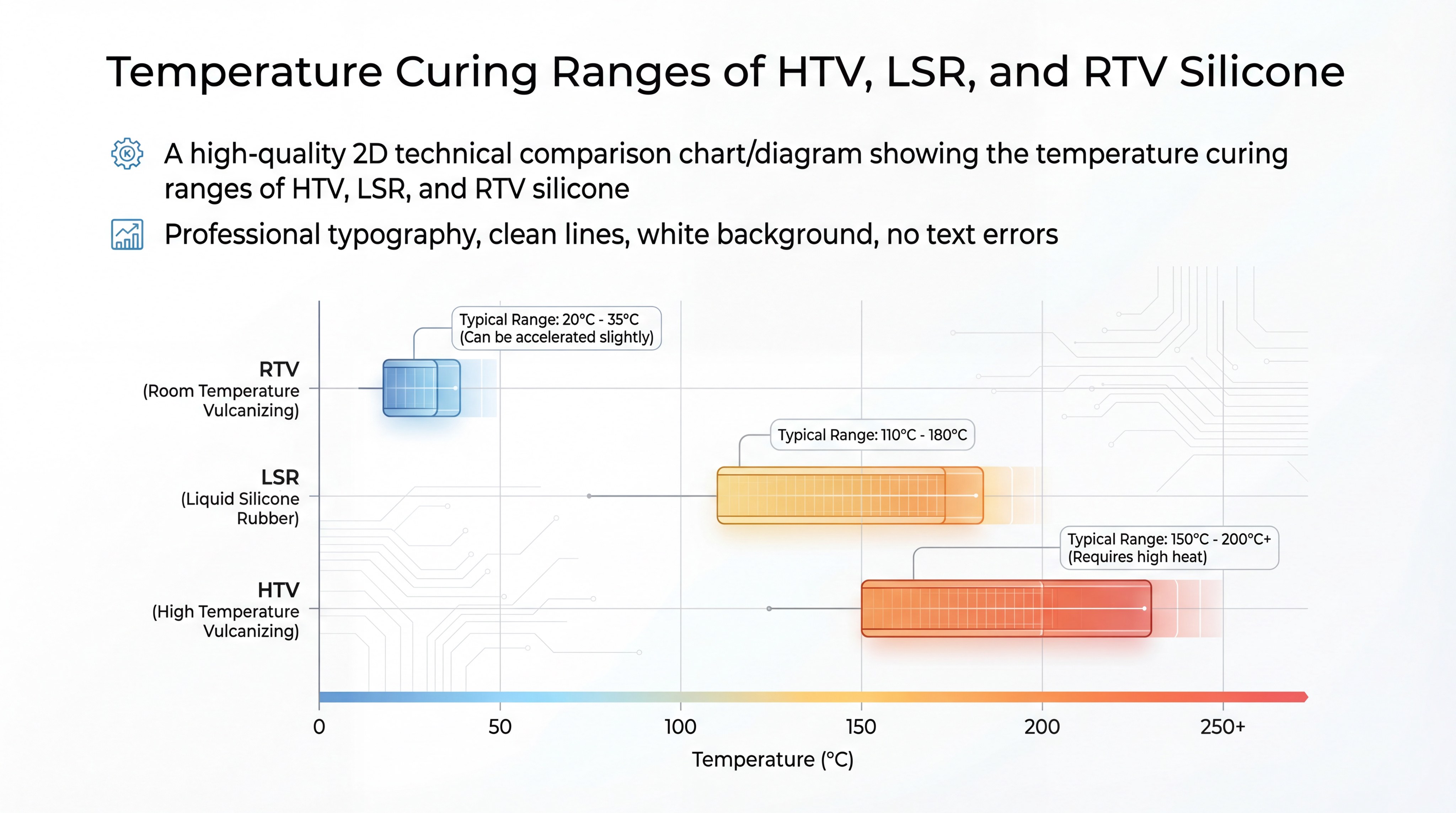 Temperature curing ranges of HTV, LSR, and RTV silicone