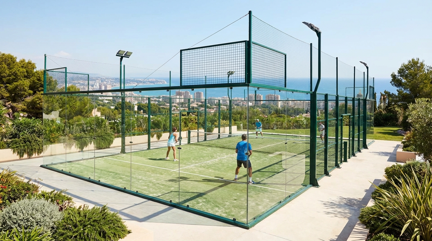 panoramic padel court photorealistic