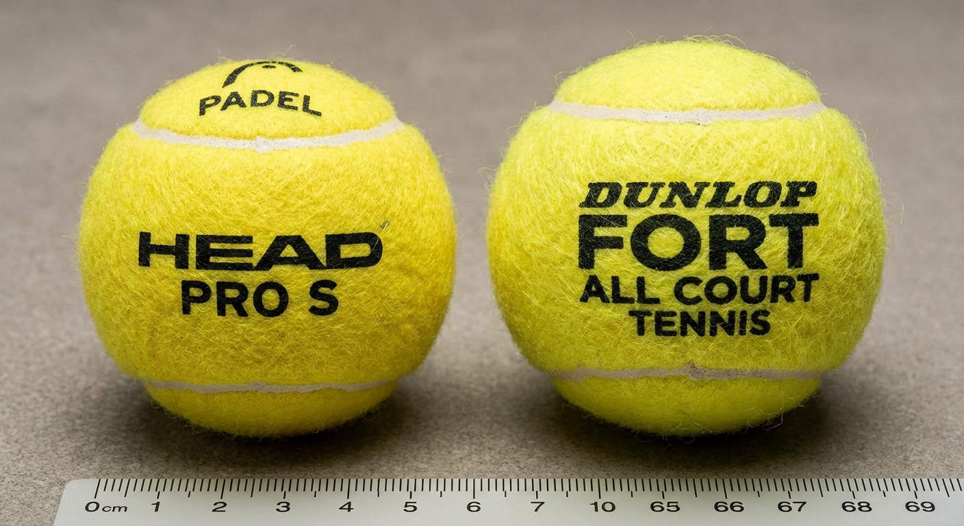 Macro comparison of padel and tennis balls
