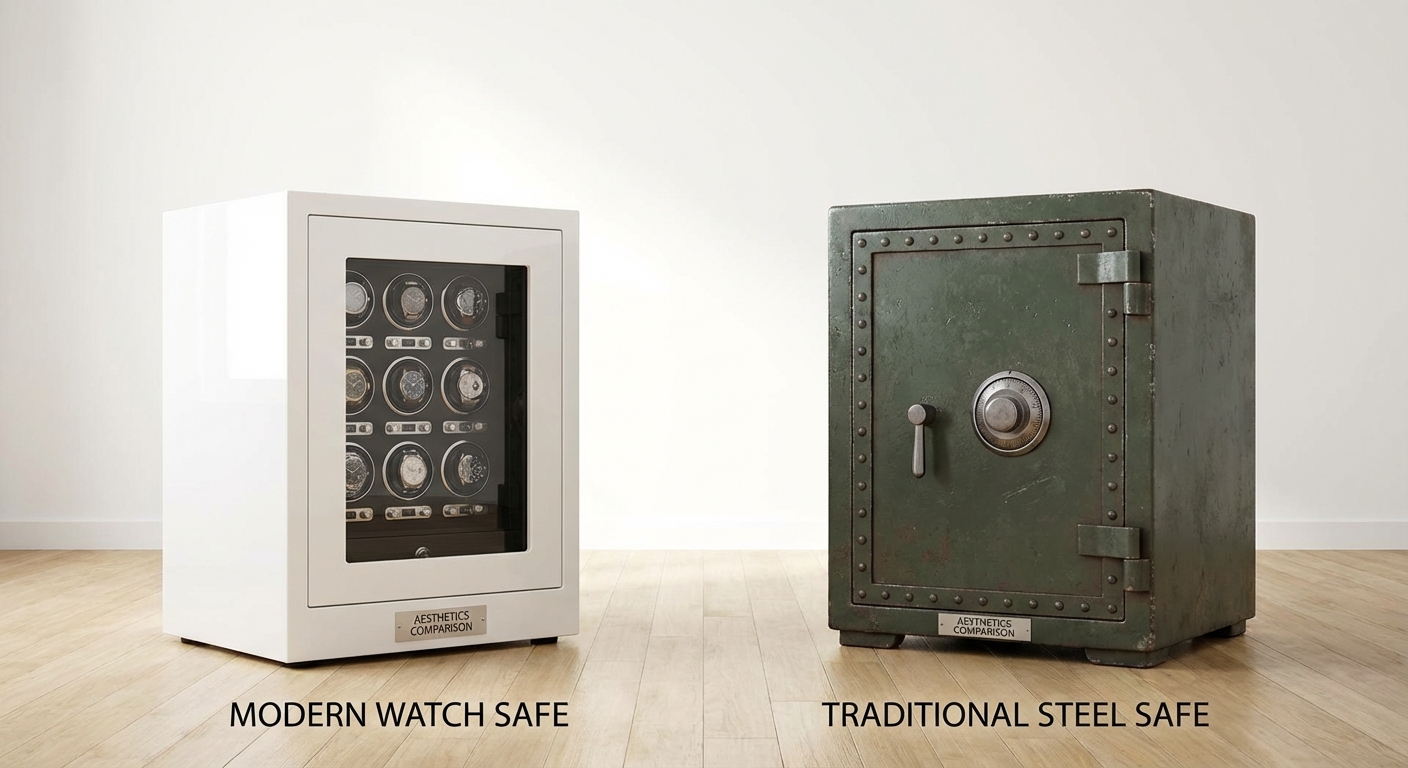 Modern White Watch Safe vs Traditional Steel Safe Comparison