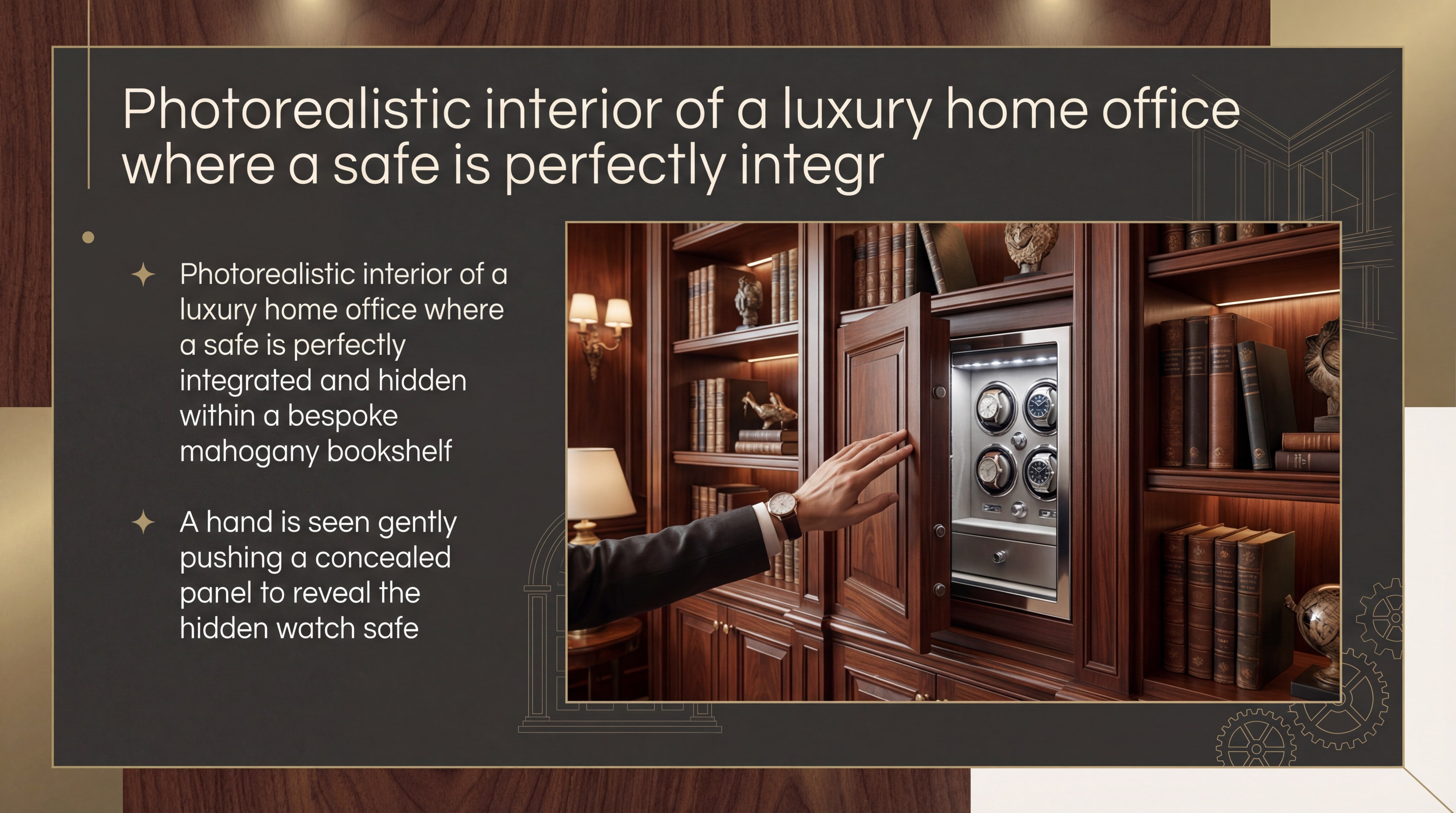 Hidden Safe Within Mahogany Bookshelf in Luxury Home Office
