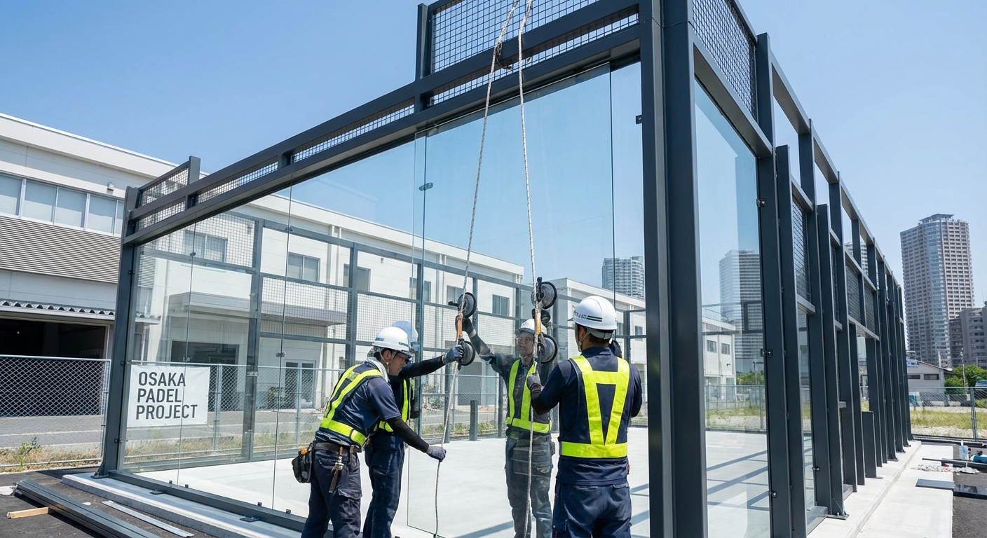 osaka padel court glass installation index 7