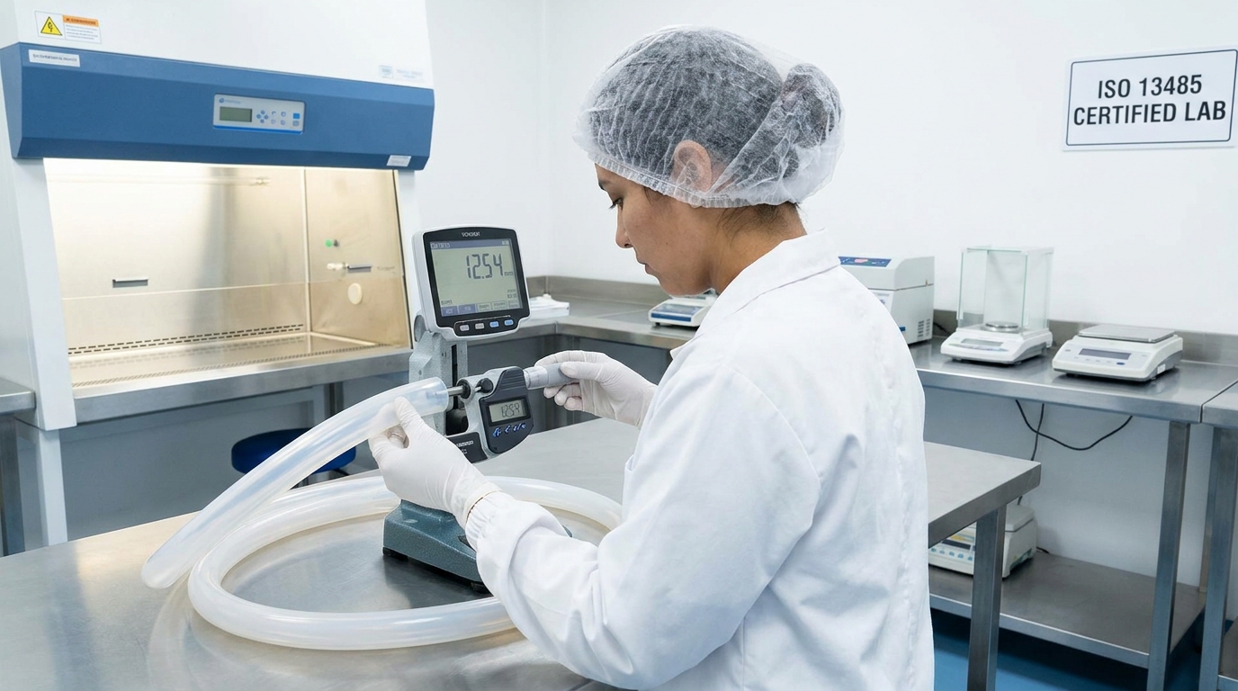 Quality inspector testing silicone hose
