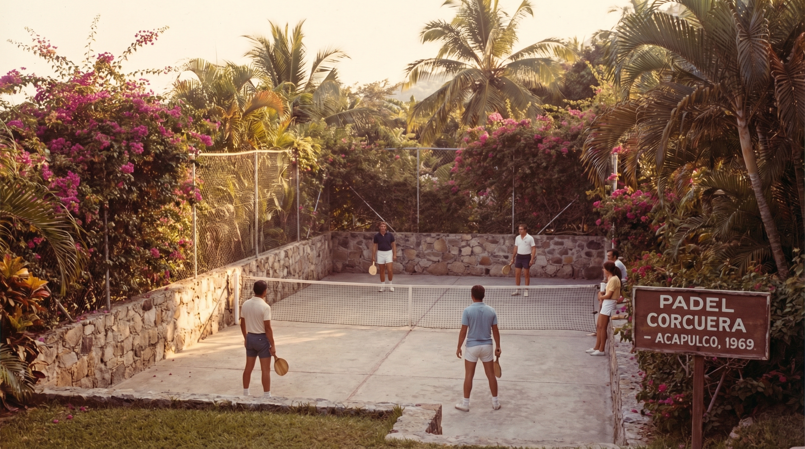 Vintage photo of the first padel court built by Enrique Corcuera in Acapulco