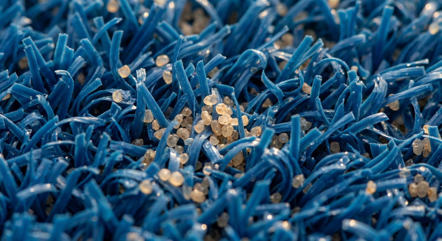 Image 5: Close-up texture of blue monofilament padel turf