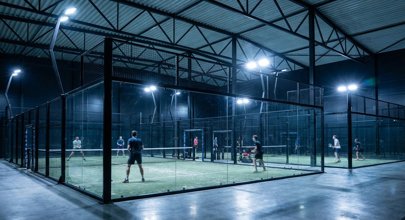 night padel facility photorealism