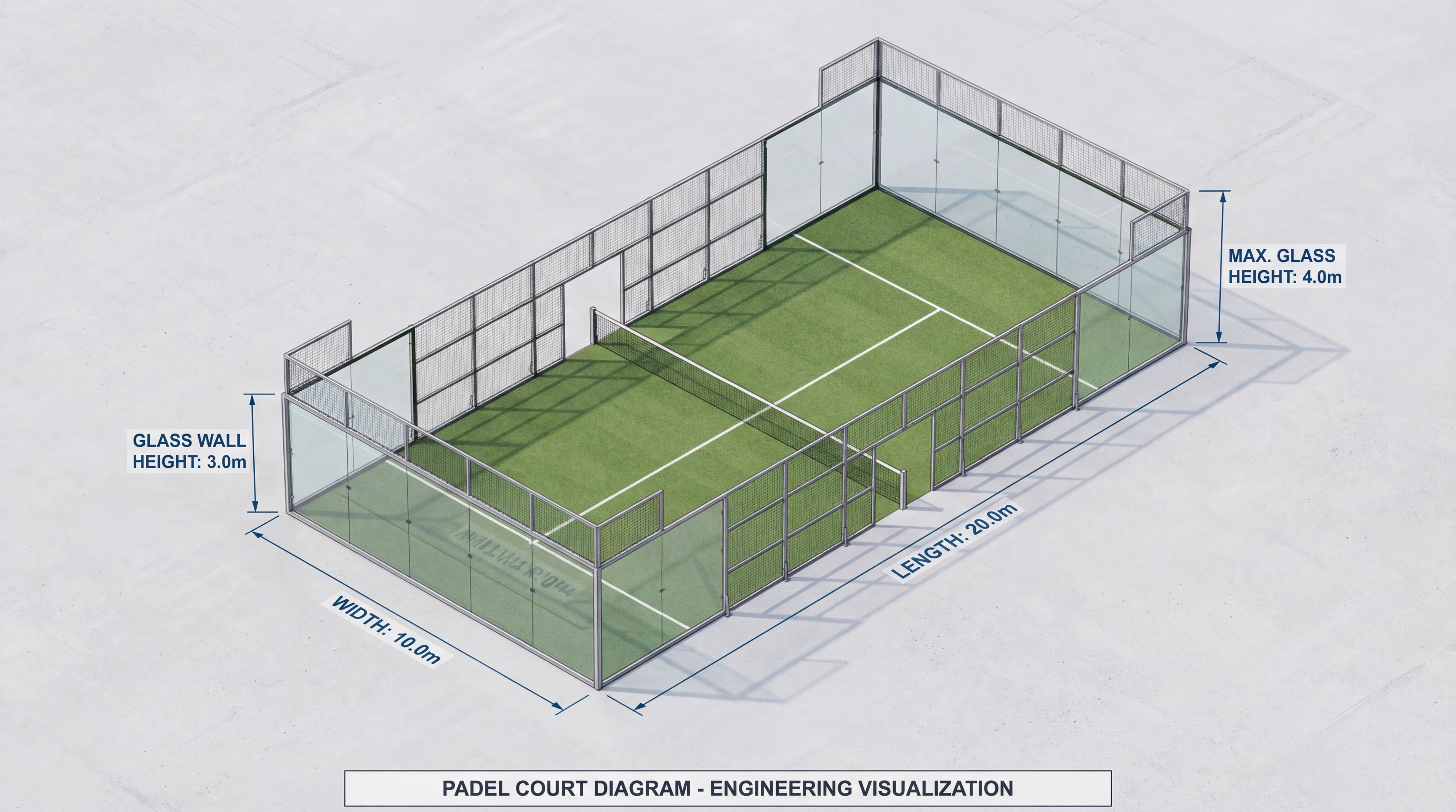 Technical diagram of a padel court