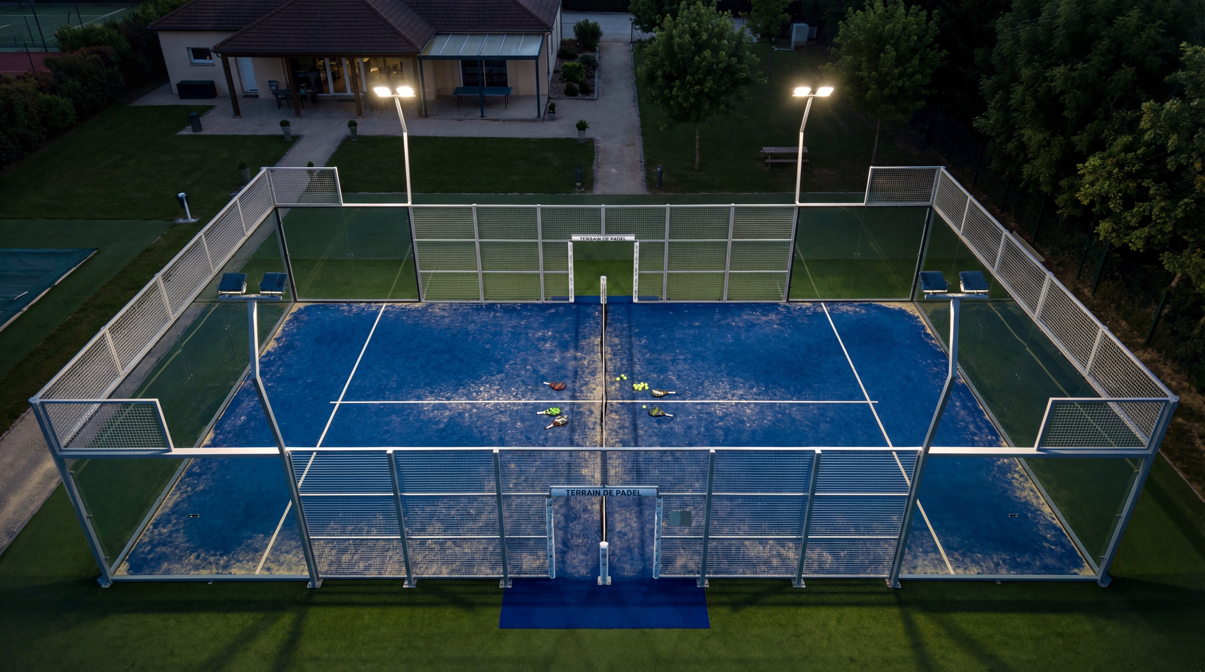 Professional padel court overhead