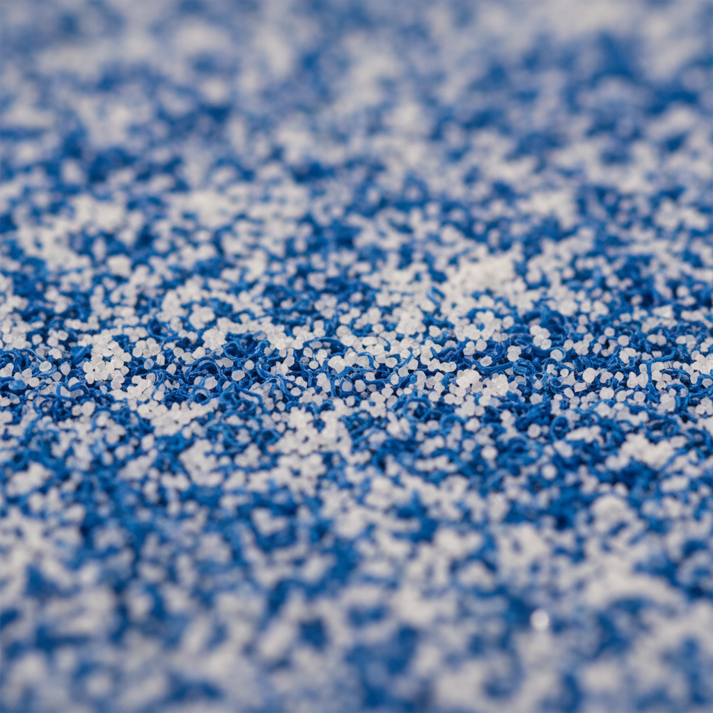 Macro shot of blue padel turf and sand