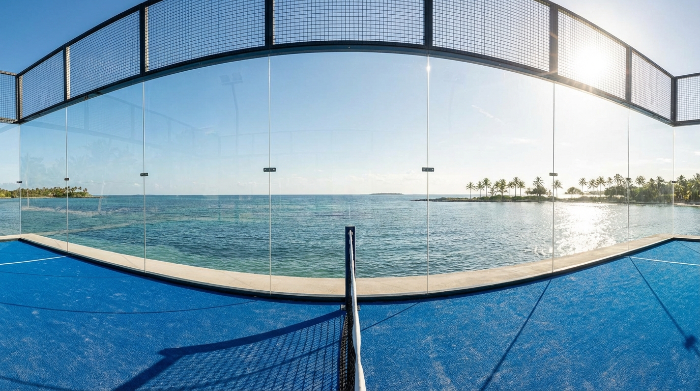 panoramic padel court ocean view