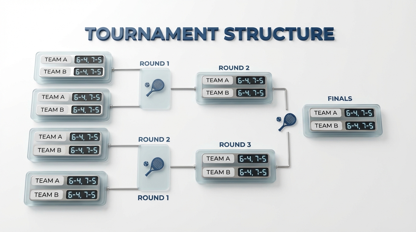 A padel tournament bracket infographic showing the path to the finals