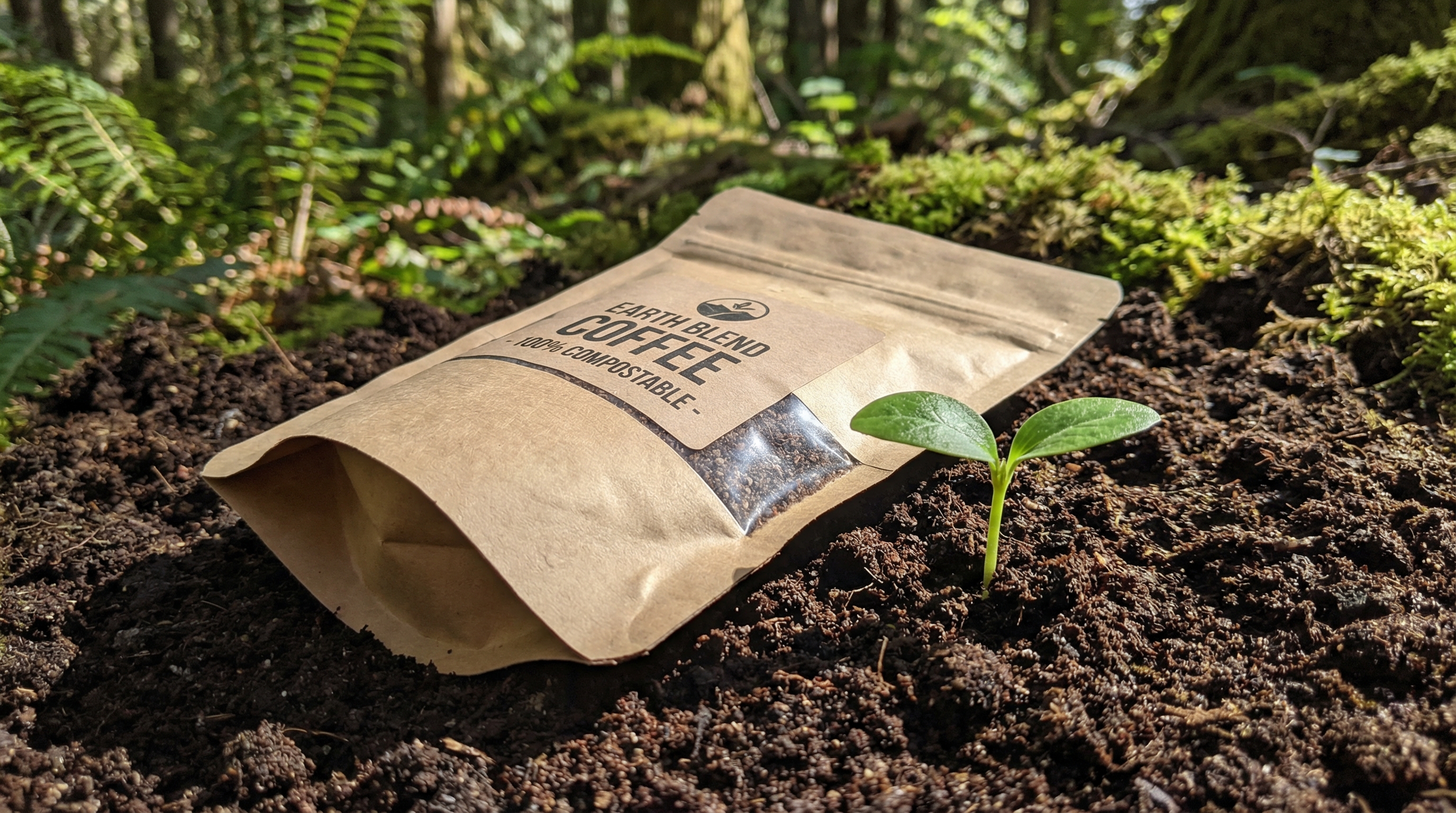 Zero-waste compostable pouches as a tool for sustainable coffee branding.