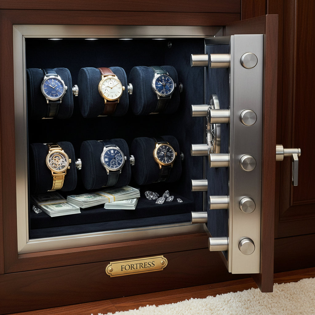 Luxury safe displaying high-end timepieces