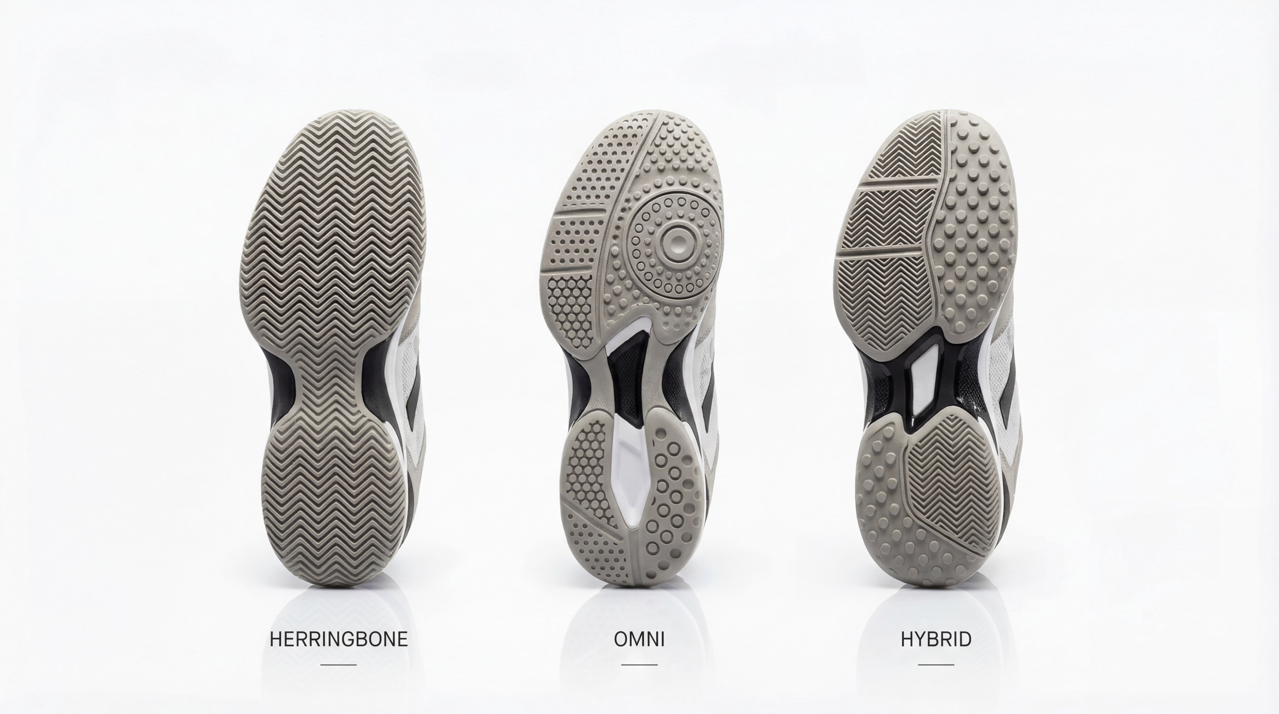 Comparison of different padel shoe sole patterns