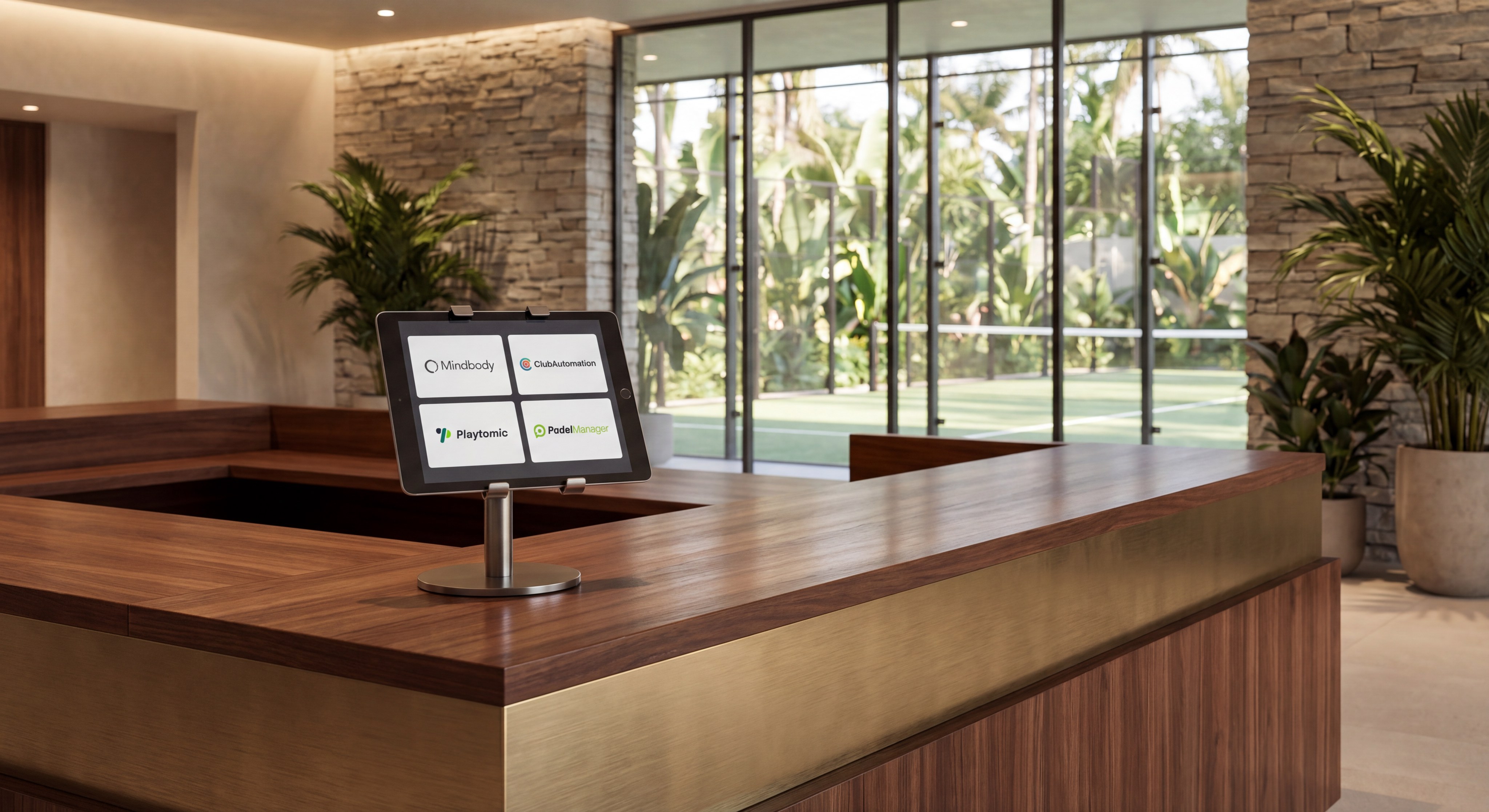 luxury padel club reception desk
