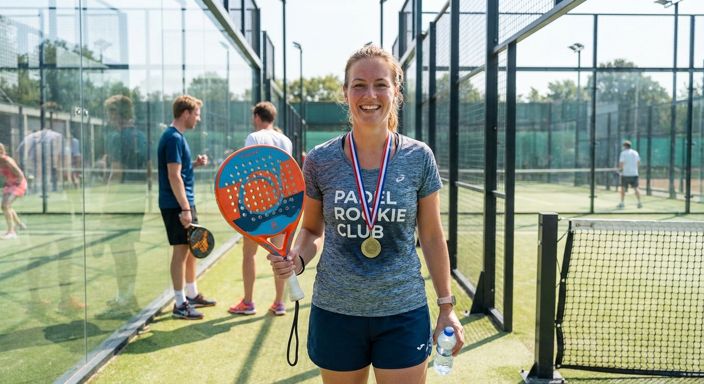 happy beginner padel player portrait