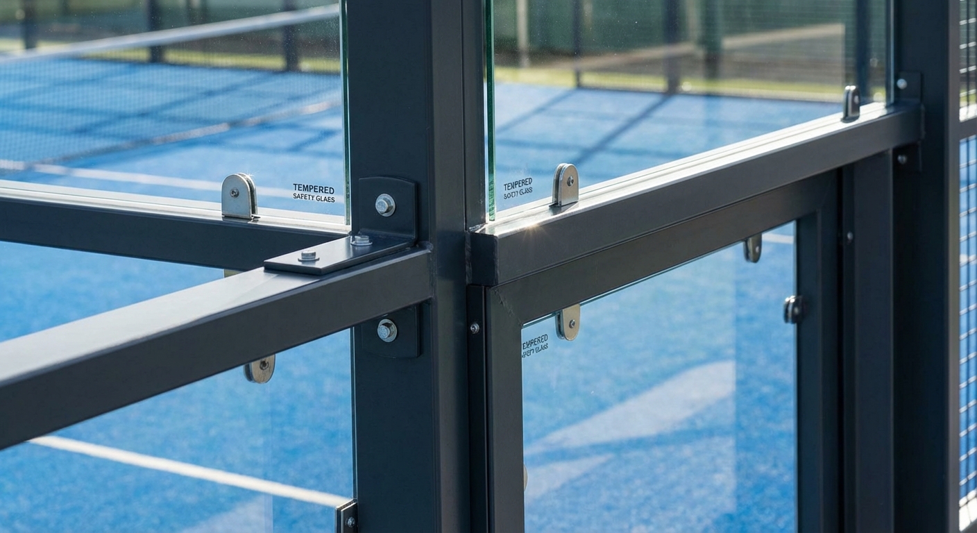 padel court glass steel detail