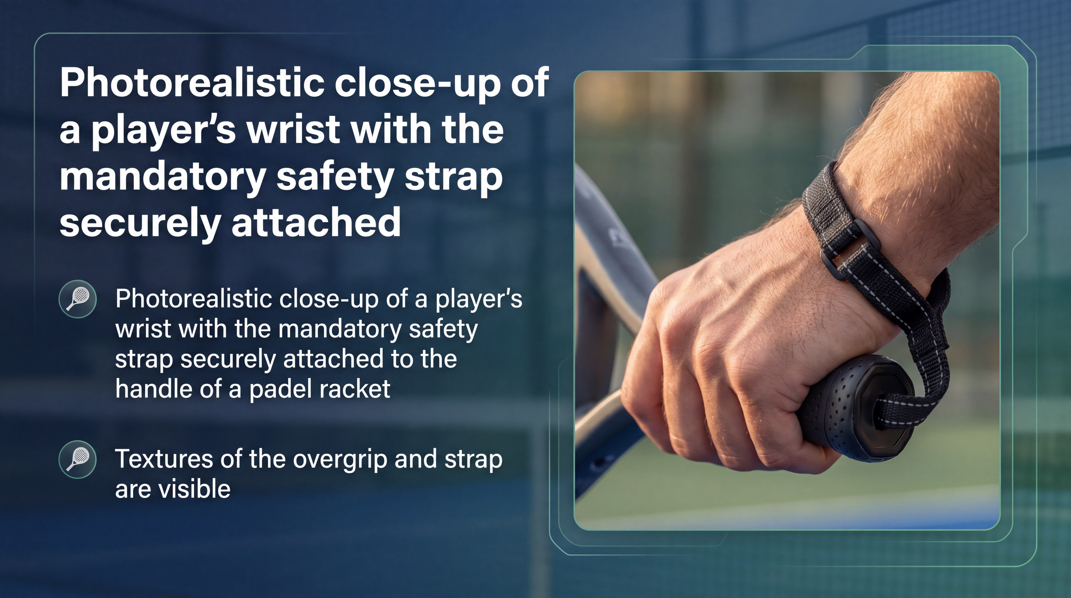 Close-up of a player's wrist with the mandatory safety strap