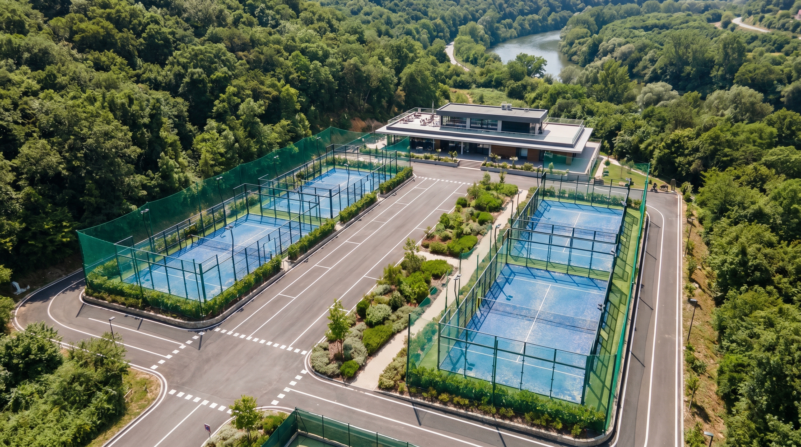 Aerial view of a padel field complex