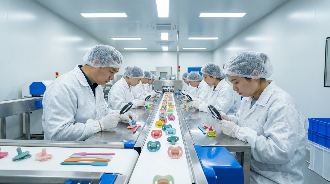 Production line inspection of colorful food-grade silicone pacifiers
