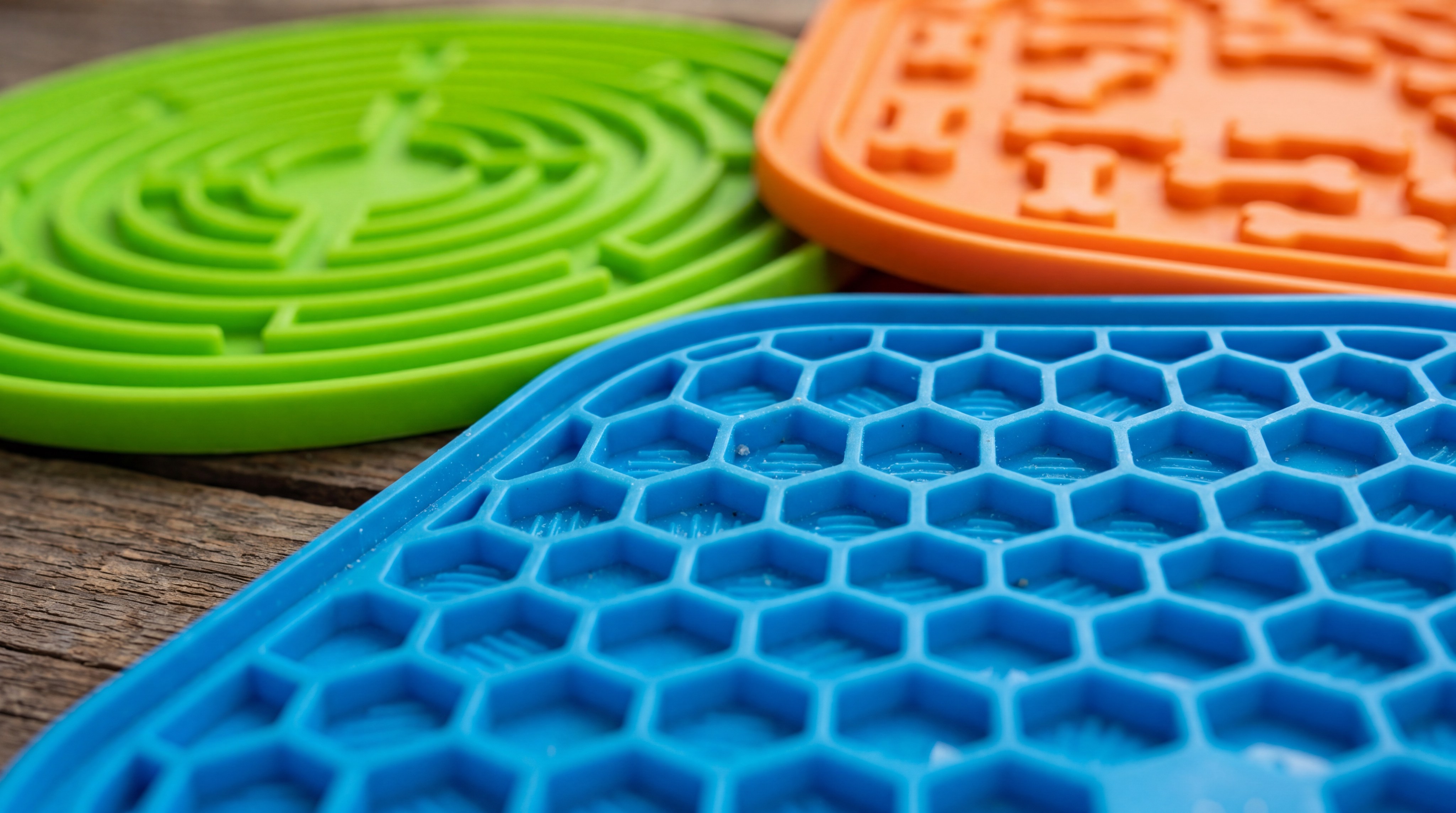 Close up of honeycomb and spiral textures on a silicone mat