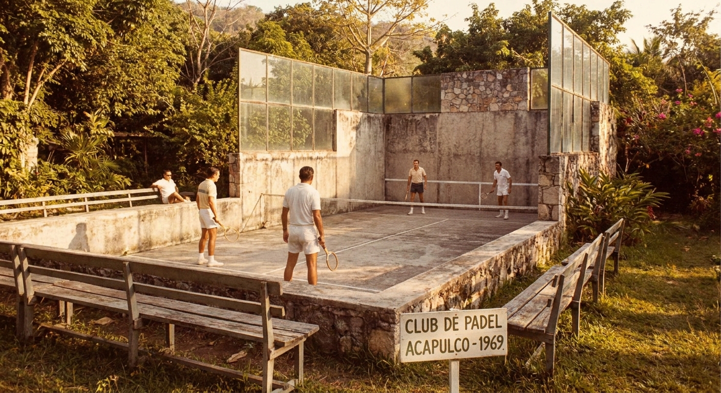 Image 1: A historical photo representing the first padel court in Acapulco 1969