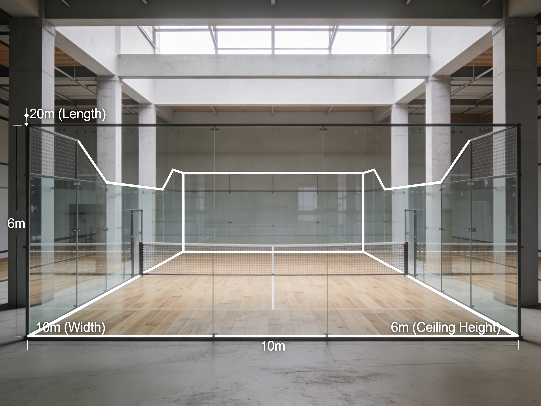 Technical architectural specifications for a padel court