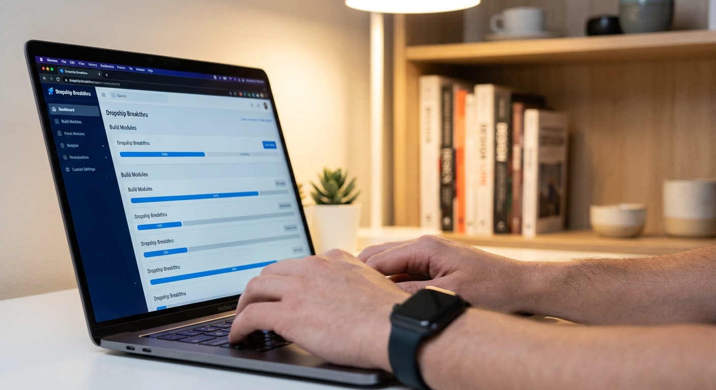 person hands typing on modern laptop showing Dropship Breakthru portal