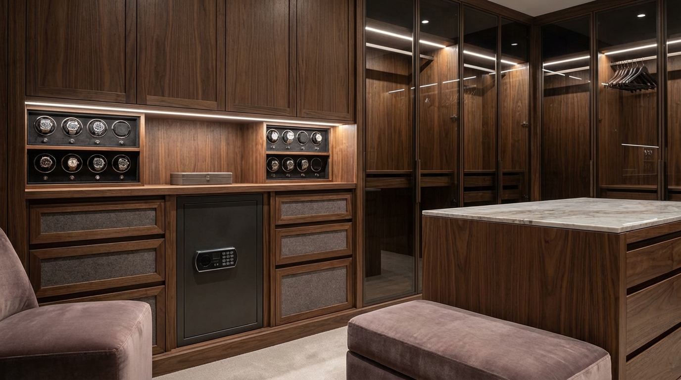 Luxury walk-in closet watch safe