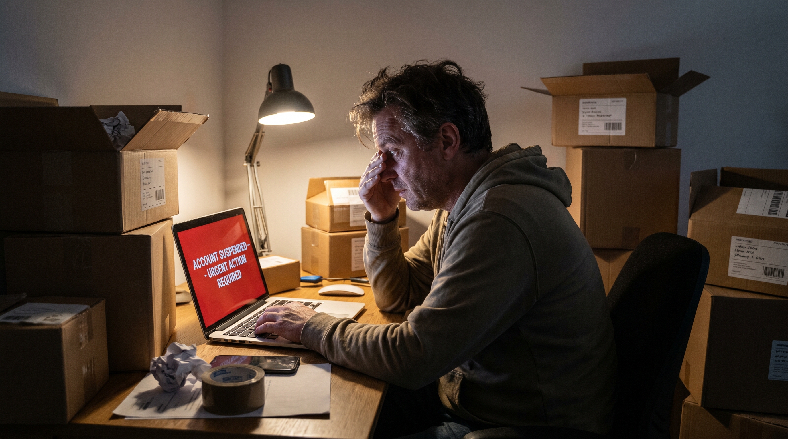 Stressed Entrepreneur Facing Account Suspension