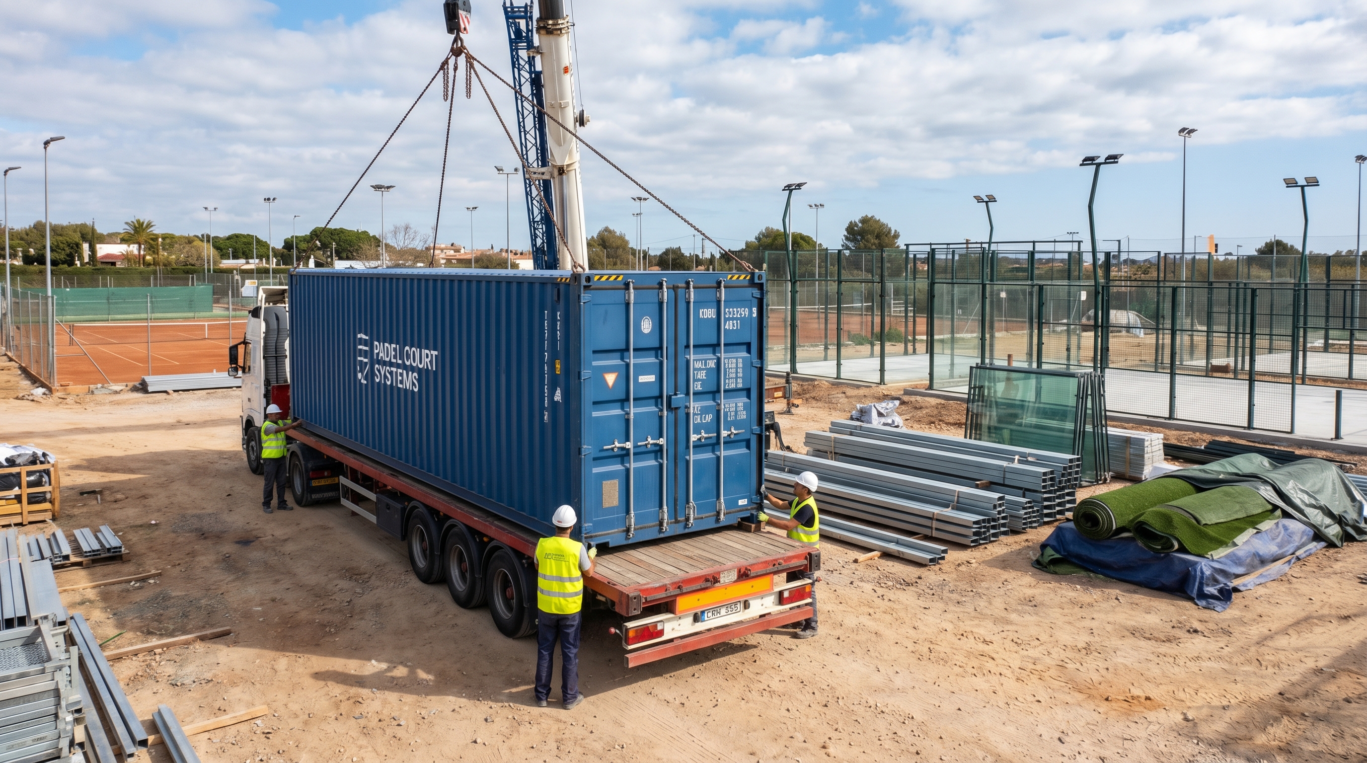 shipping container padel court delivery