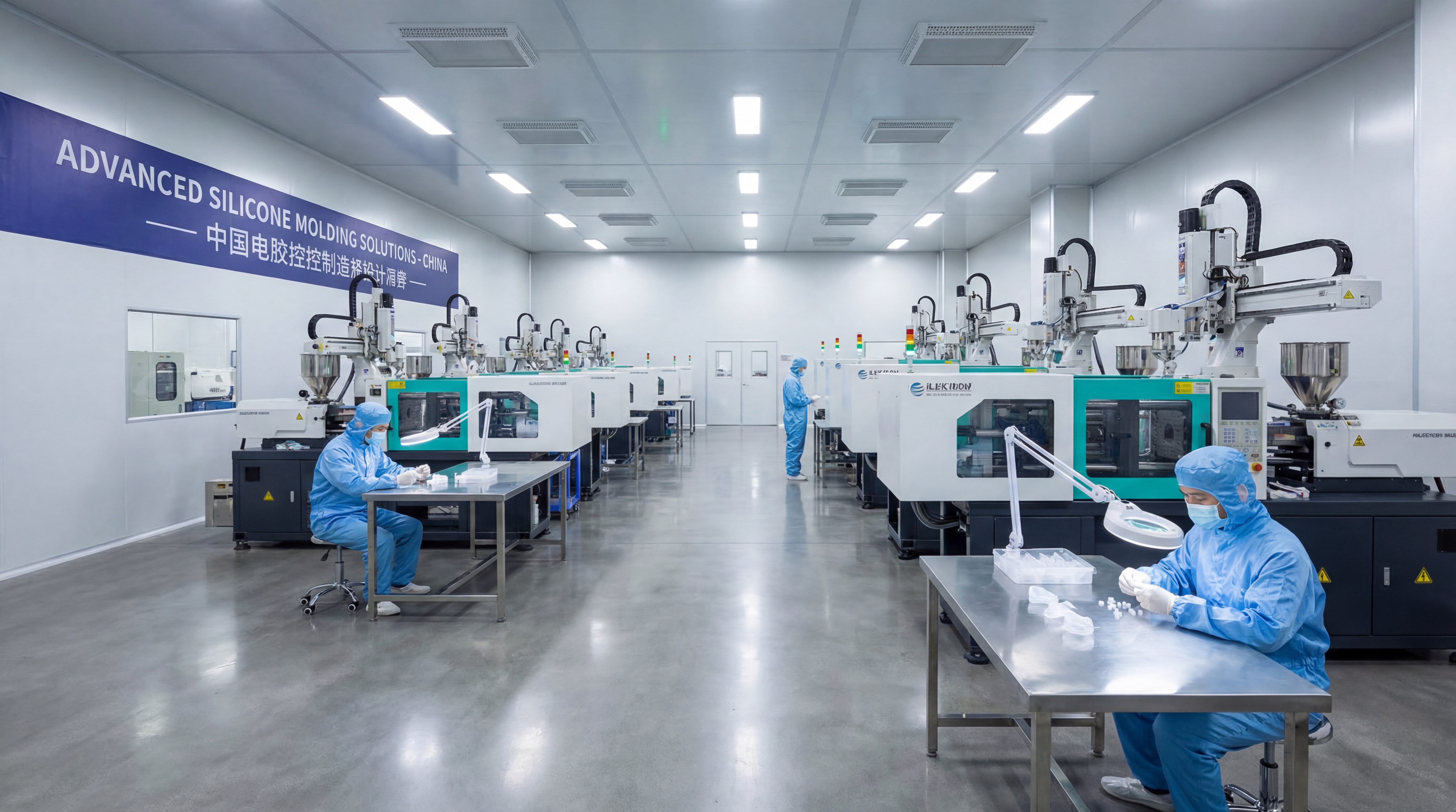 Modern silicone molding factory floor showing high-precision machines