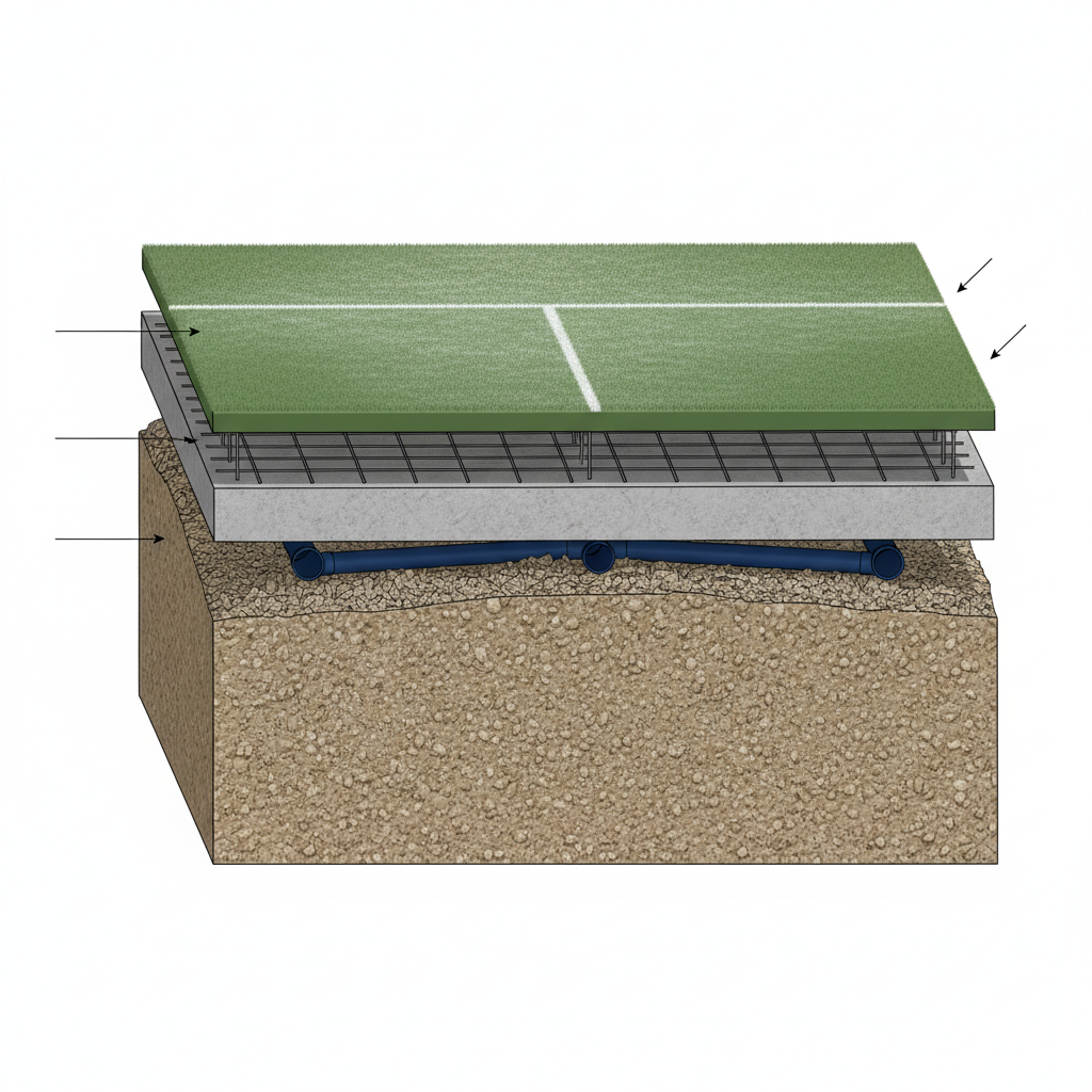 padel court foundation diagram