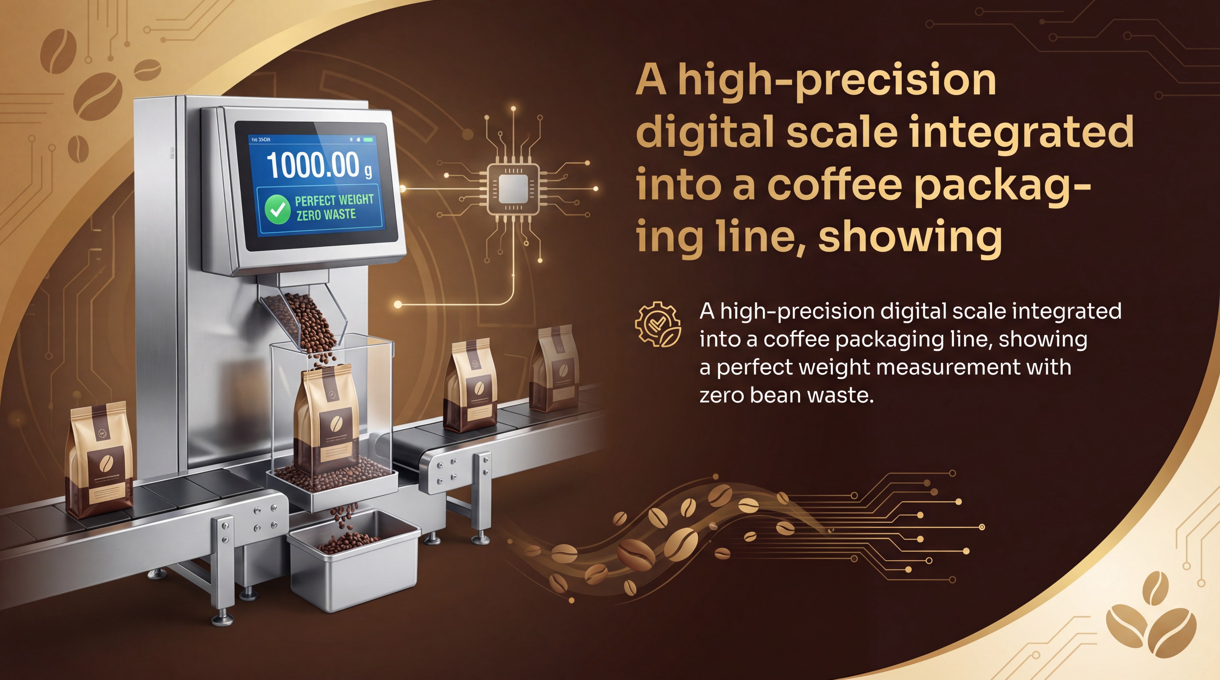 A high-precision digital scale integrated into a coffee packaging line