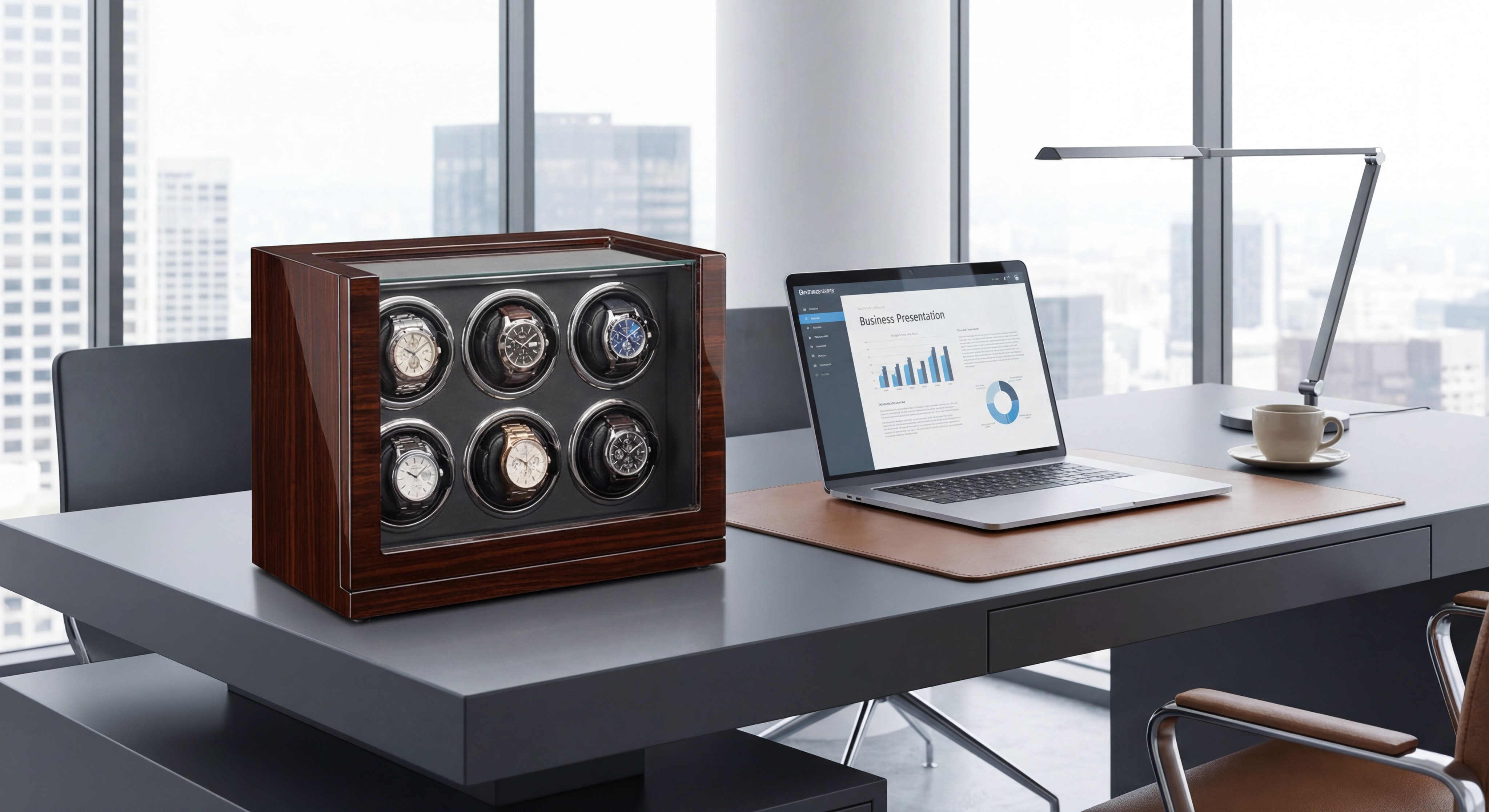 Professional watch winder product display showing various models