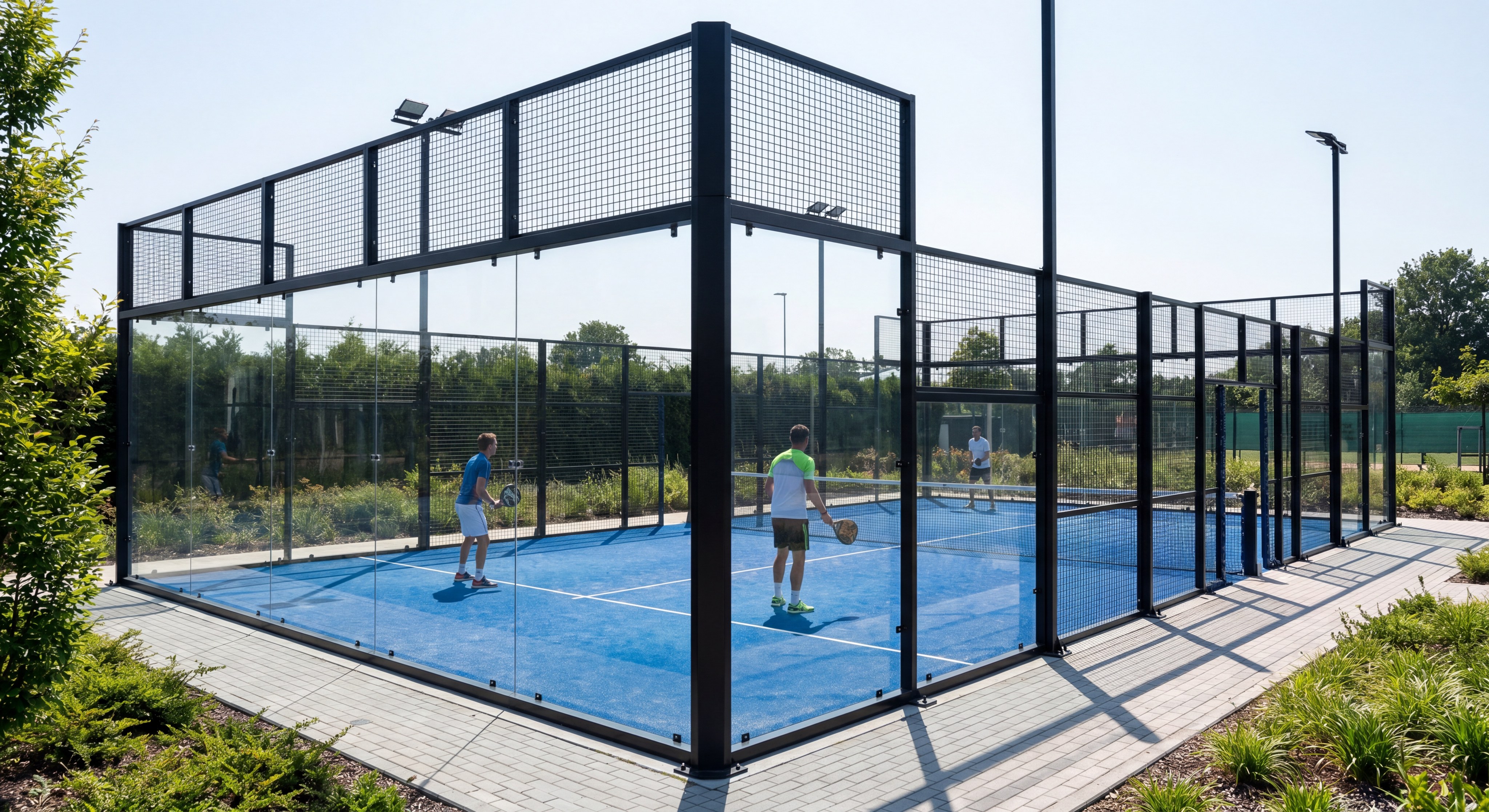 padel court enclosure photorealistic