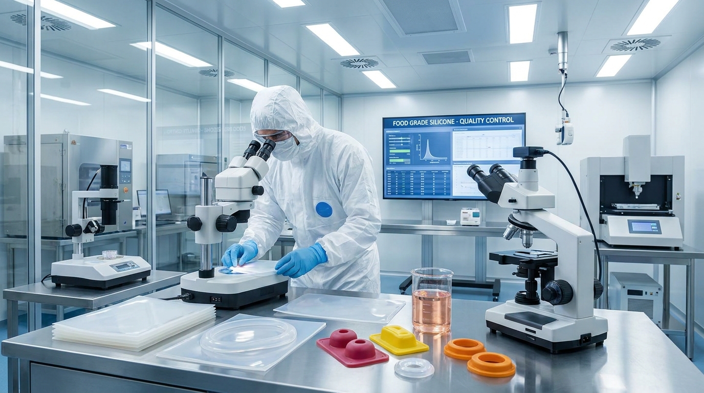 Laboratory technician inspecting silicone quality