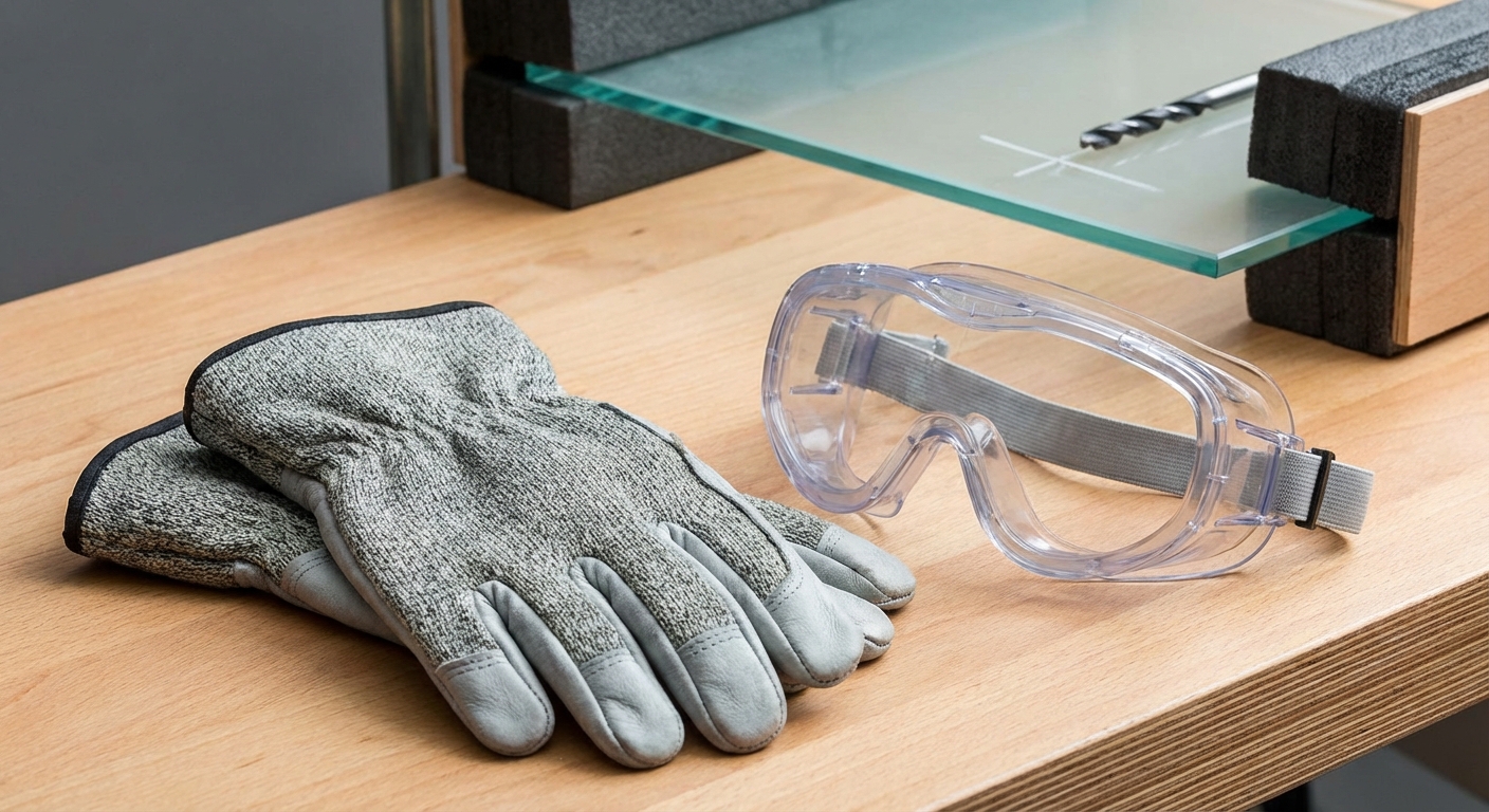 glass drilling safety gear setup