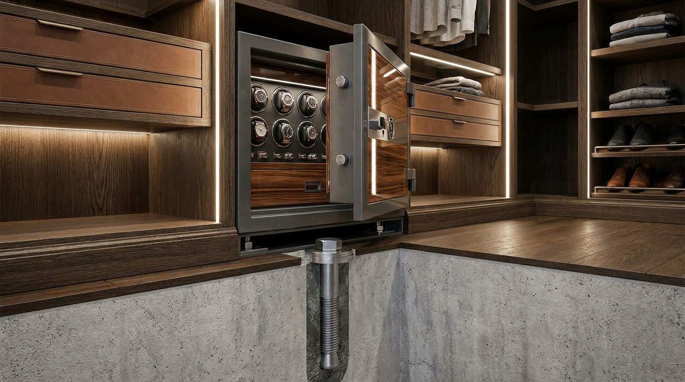 Luxury watch winder safe closet installation cutaway