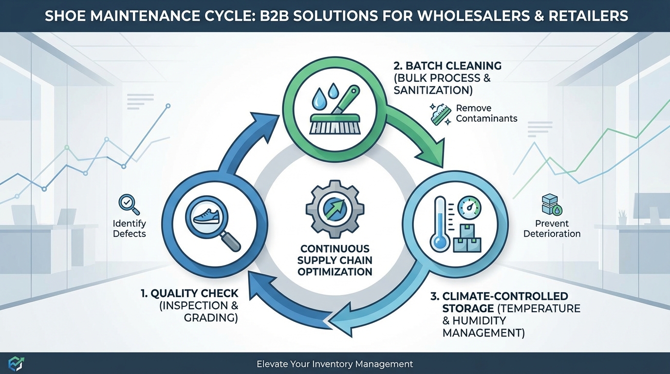 Infographic showing the shoe maintenance cycle for B2B inventory